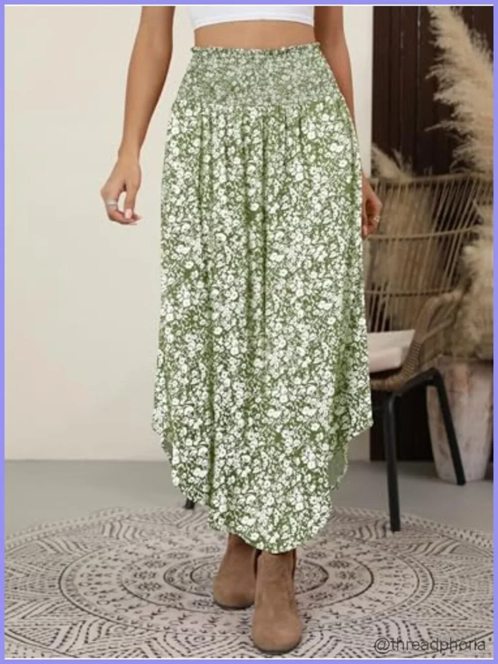 Maxi Skirt with Pockets - Boho Floral High Waisted Flowy Swing Pleated - Summer